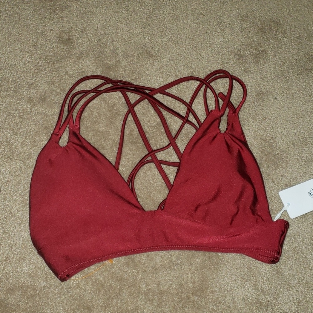 Cupshe burgundy triple criss cross swim top